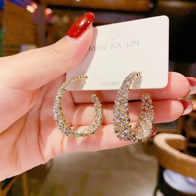 Korean Fashion Metal Letter V Hoop Earrings Stranger Glossy