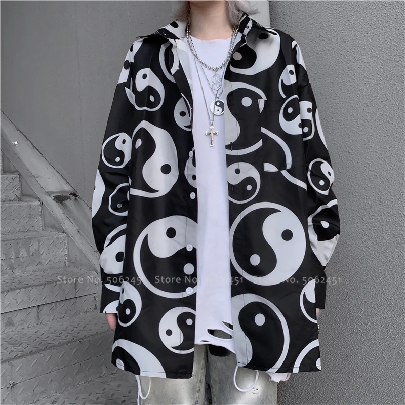 Японский стиль Harajuku блузка пальто мужчины женщины пары Тай Чи китайская Футболка с принтом хип хоп Уличная самурайская Haori кардиган