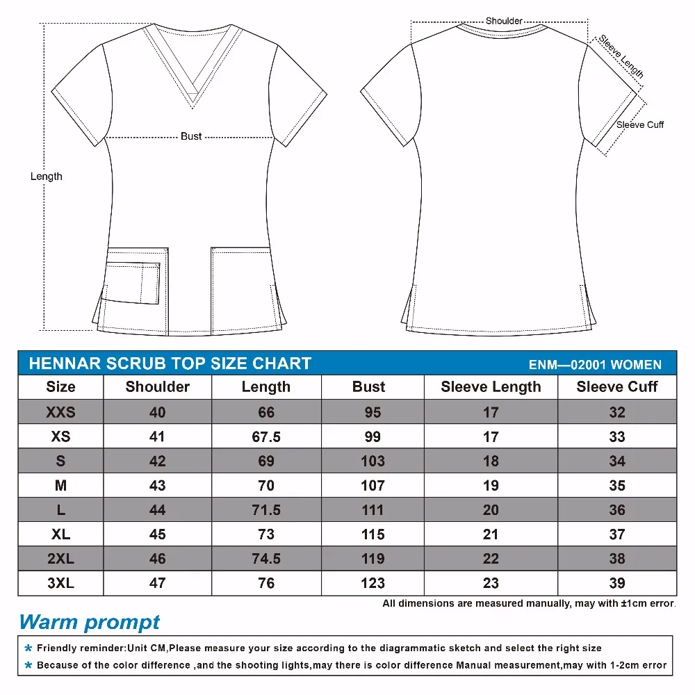 Women Scrub Top With V-Neck 100% Cotton Print scrub Uniforms Nurse Scrub Tops For Women