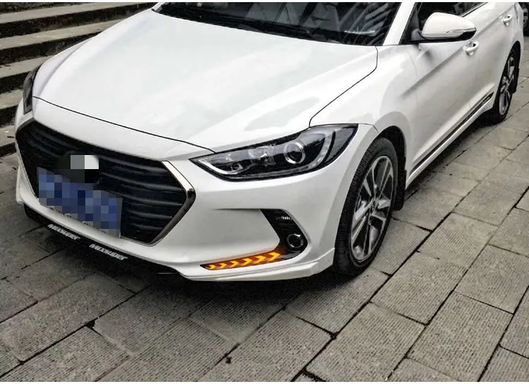 EOsuns led drl дневные ходовые огни для hyundai elantra с динамическим движущимся желтым поворотником и синим ночным светом