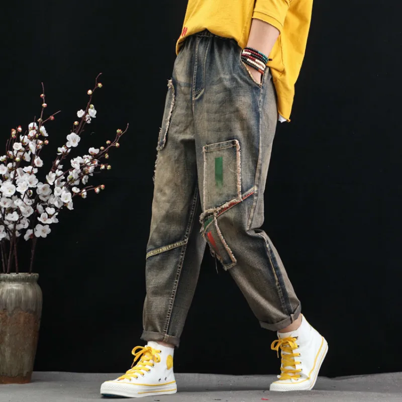 Max LuLu новые осенние корейские брендовые модные стильные женские винтажные шаровары женские полосатые свободные джинсы повседневные эластичные брюки