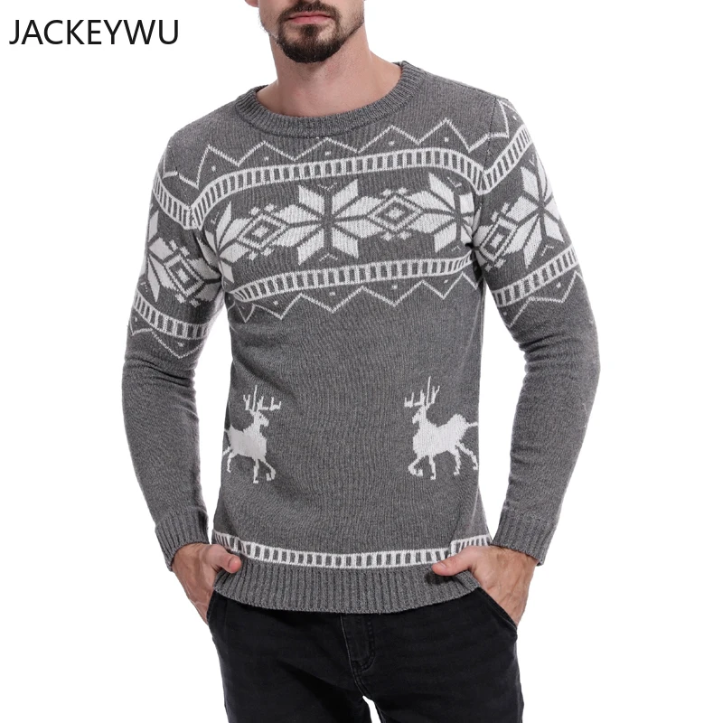 Зимний мужской Рождественский свитер с круглым вырезом, Повседневные свитера, вязаный пуловер с оленем, Джемпер Джерси, облегающая Мужская одежда, Pull Homme