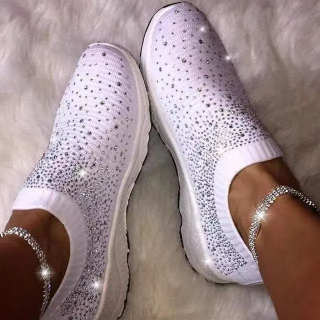 Women's White Glitter Sneakers For Sock Fashion Bling Shoes Trainers Female Vulcanize  2020 Tenis Feminino Basket Femme 1