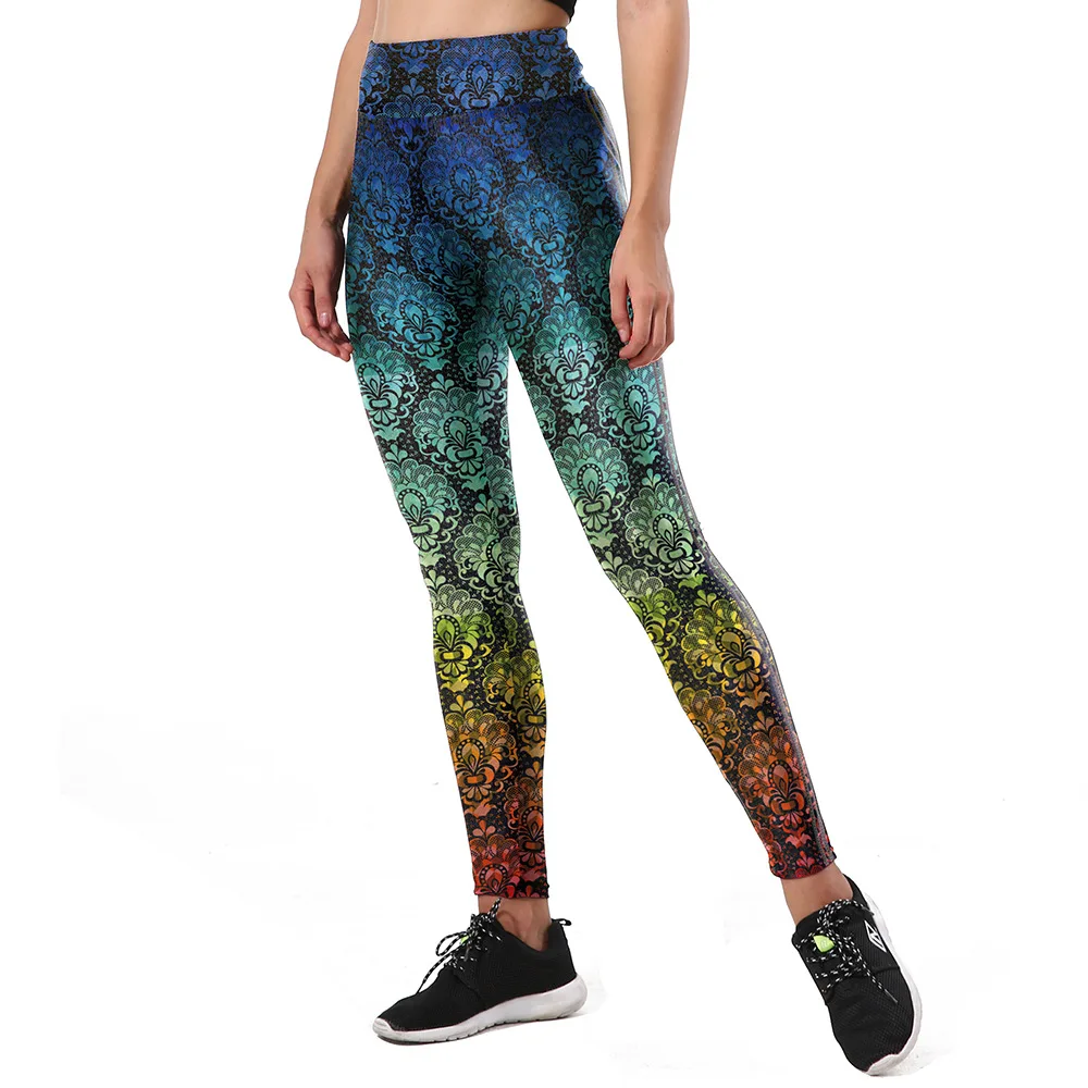 

New Products Lace Decorative Pattern Casual Pants Fitness Pants Europe And America Digital Printing Athletic Pants Kyk1148