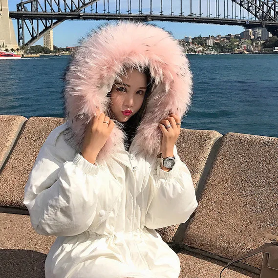 

Lin shan Celebrity Style down Jacket Women's Large Size Korean-style Ultra Large Fur Collar Casual Versatile Cotton Overcoat