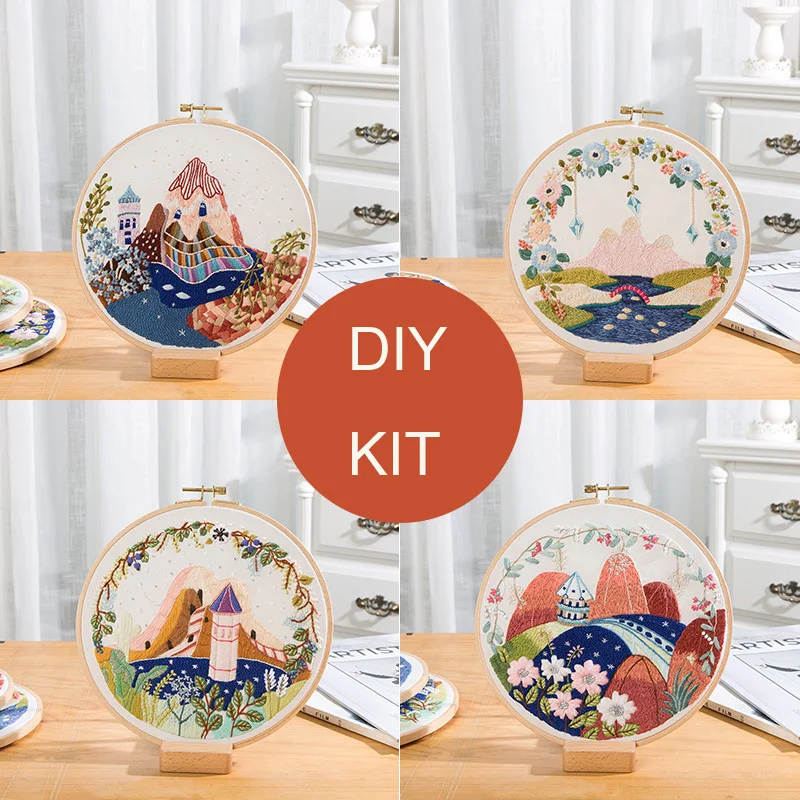 3D пейзаж DIY Вышивка Набор цветок вышивка крестиком с кольцо станины Вышивка Рукоделие Шитье художественный Декор