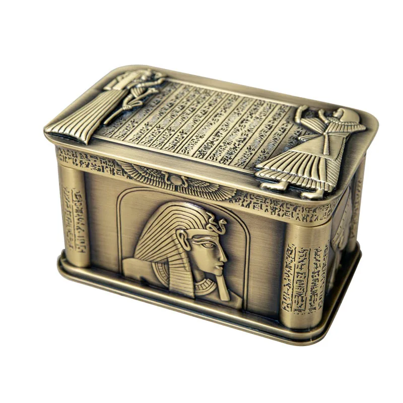 

High-end European jewelry box, Metal carving Egyptian Pharaoh rectangular desktop jewelry storage box, free delivery