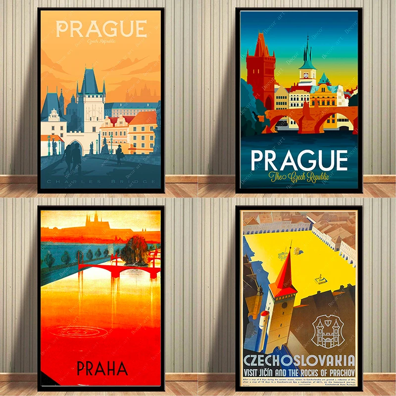 Prague Czech Republic Europe European Praha Advertisement Travel Art Poster 