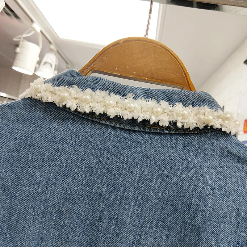 autumn new Korean version of the loose fashion three-dimensional craft beaded feather denim jacket female