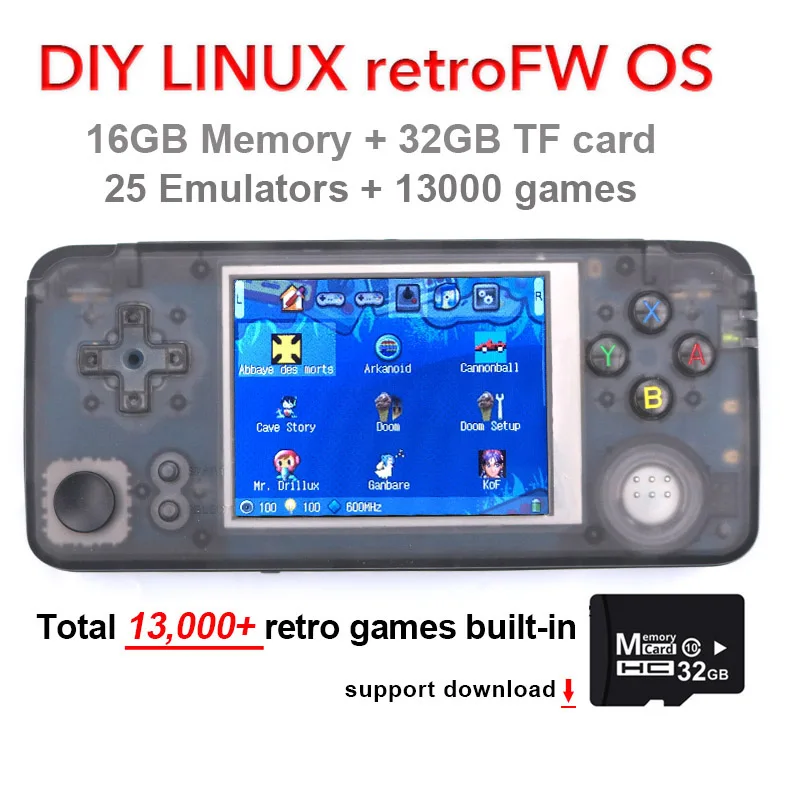 black retroFW OS 48G Обновленная RS97 Plus 60 Гц 3,0 дюймов Двойная система Ретро игровая консоль RetroFW OS портативный игровой плеер игры эмуляторы внутри - Color: black retroFW OS 48G