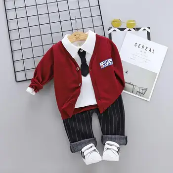 

Baby Boy Clothing Suit Handsome Tidal Suit A Tie Suit Cardigan + Shirt + Trousers 3PCS Spring Autumn Suits Sweater