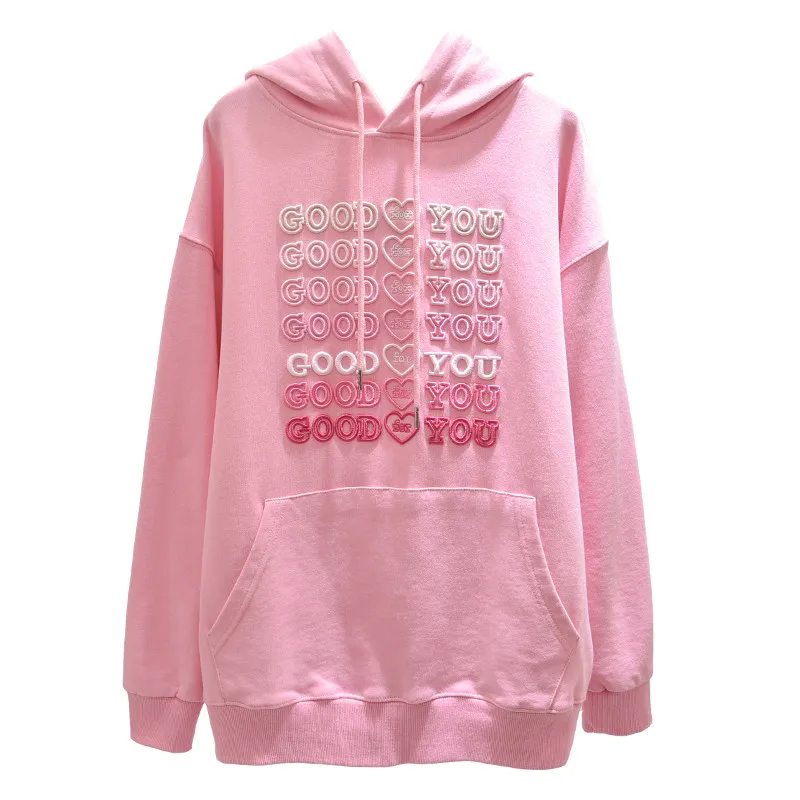 

Толстовка женская с вышивкой в стиле Харадзюку, тонкая разноцветная кофта с надписью «Good For You» для девушек, Розовый пуловер, весна-осень