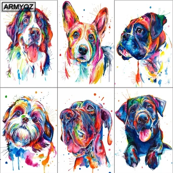 

Full Square Drill 5D DIY Diamond Painting Watercolor dog Embroidery Cross Stitch Mosaic Home Decor Colorful Animal Dog