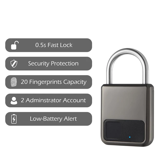 Fingerprint Padlock Waterproof Smart Keyless Security Locker Fingerprint Lock Anti-Theft USB Charge For Bike Gym Locker Luggage 2