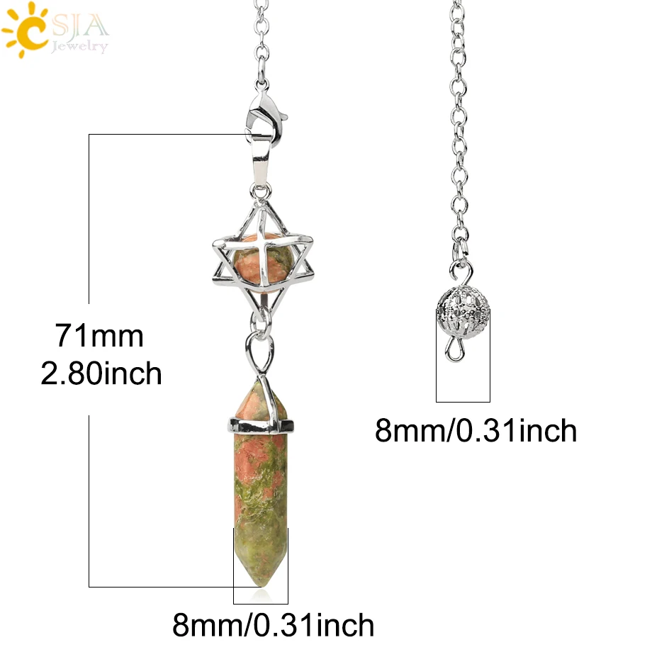 CSJA-Natural Stone Quartz Pêndulo para Adivinhação Radiestesia, Cristal Hexagonal, Merkaba, Esoterismo Shuttle, Pêndulo Espiritual, G517