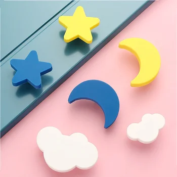 

PQB Children Rubber Door Handles Cute Pink Heart Star Moon Cloud Kitchen Cabinet Knobs and Handles Furniture Handle Drawer Pulls