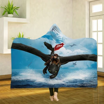 

How to Train Your Dragon 3D Printing Throw Hooded Blanket Wearable Warm Fleece Bedding Office Quilts Soft Adults Travel 05