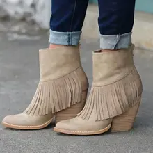 Женская прогулочная обувь; женские ботильоны из искусственной кожи на высоком каблуке; ковбойские ботинки; женские пикантные Ботинки martin на платформе в стиле панк с кисточками