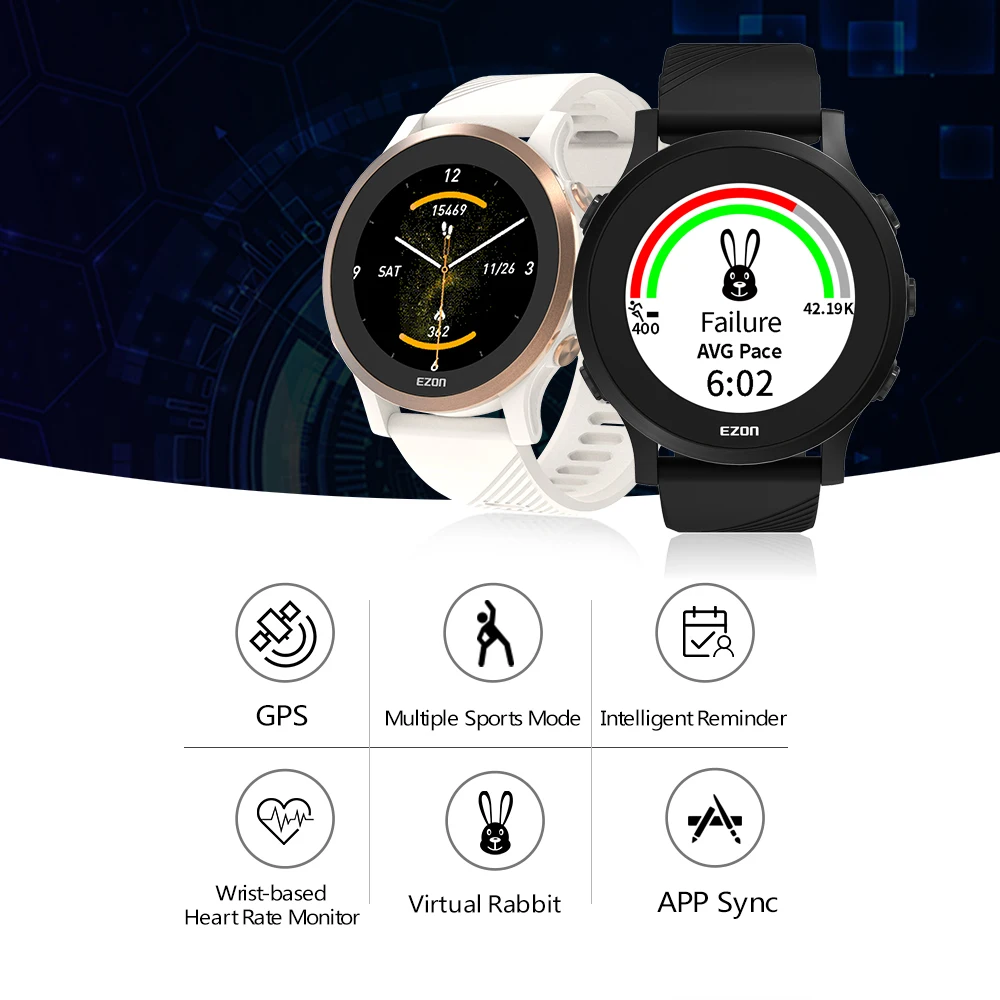 US $149.60 EZON R6 Sports Watch Mens And Womens Running Watch Heart Rate Smart Watch Marathon Multifunction JDI screen GPS Waterproof