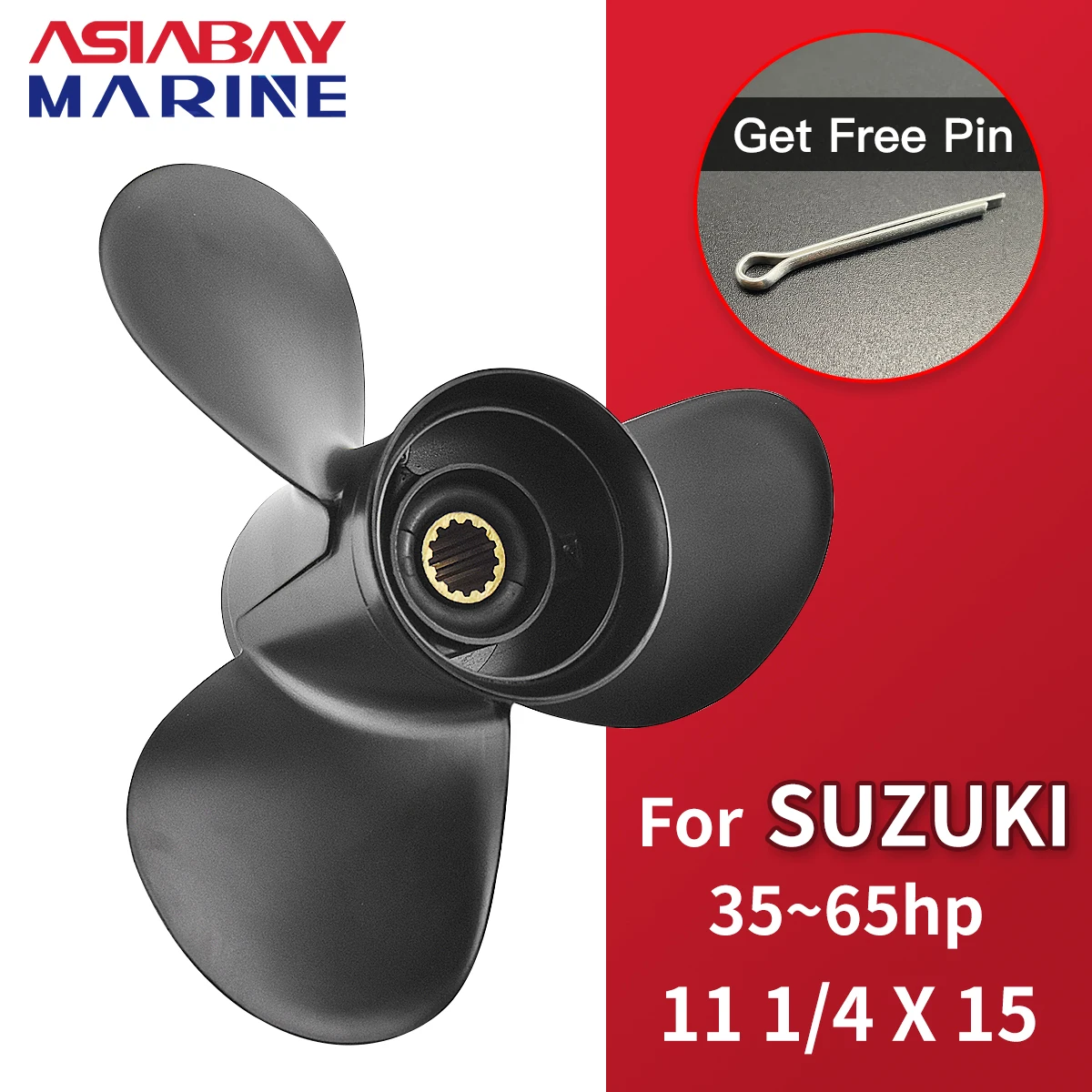 11 1/4*15 For Suzuki Outboard Propeller 35hp 40hp 50hp 55hp 60hp 65hp Boat Engine Aluminum Screw 3 Blade 13 Spline 11.25*15inch marine propeller
