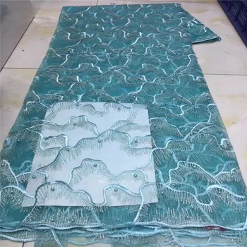

2019 Latest green mesh lace High Quality African beads Lace Fabric Nigeria Embroidered Tulle Lace Fabric For Wedding 5yards