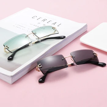 

Fashion Rimless Sunglasses Women Trendy Small Rectangle Sun Glasses Traveling Style UV400 Shades Summer Eyewear Accessories 2020