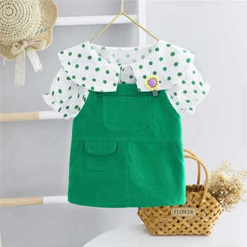 

HYLKIDHUOSE 2020 Summer Baby Girls Clothing Sets Dot Short Sleeve Shirt Dress Toddler Infant Clothes Children Casual Clothing