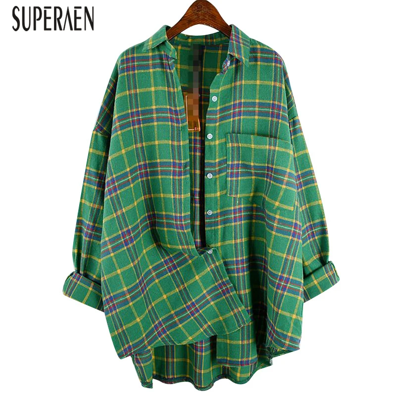 

SuperAen Fashion Casual Shirt 2020 Spring and Autumn New Ladies Blouses and Tops Printed Plaid Women Clothing