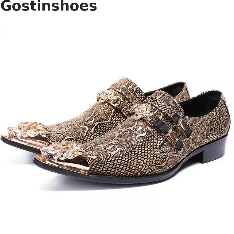 

Men Leather Shoes Fashion Snakeskin Pattern Printed Iron Tipped Toe Men Casual Leather Shoes Set Foot Luxury Leisure Shoes Man