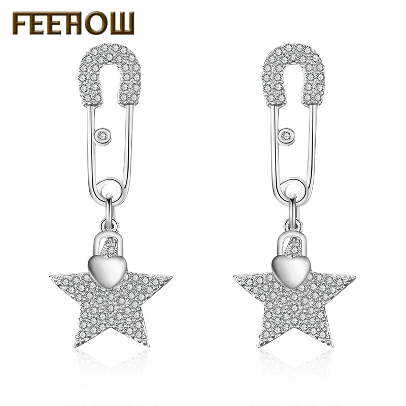 FEEHOW повседневные висячие серьги в форме звезды с кубическим цирконием AAA для