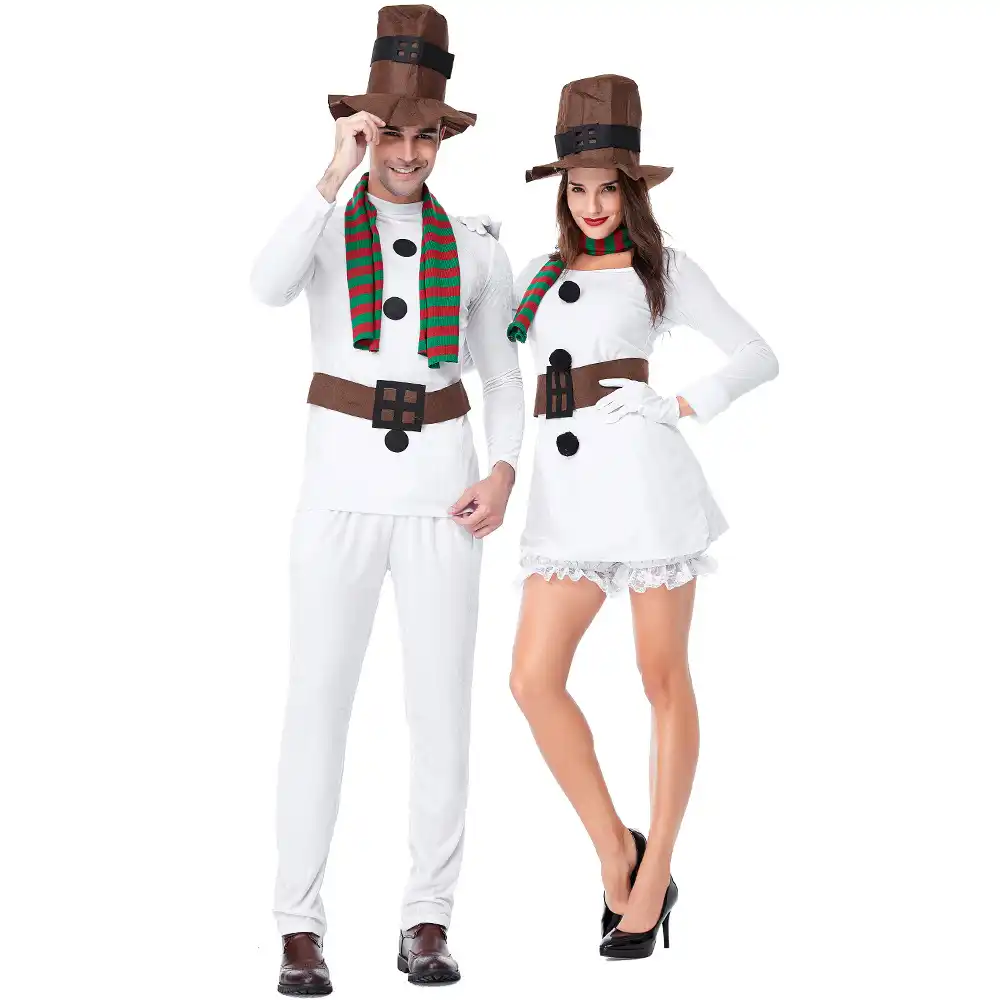 Adult Women Man Christmas Snowman Costume New Year Festival Couple Santa Claus Outfit Fancy