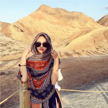 

2020 ethnic hijab scarf women autumn spring boho long printed scarves foulard femme Muslim Hijab Snood