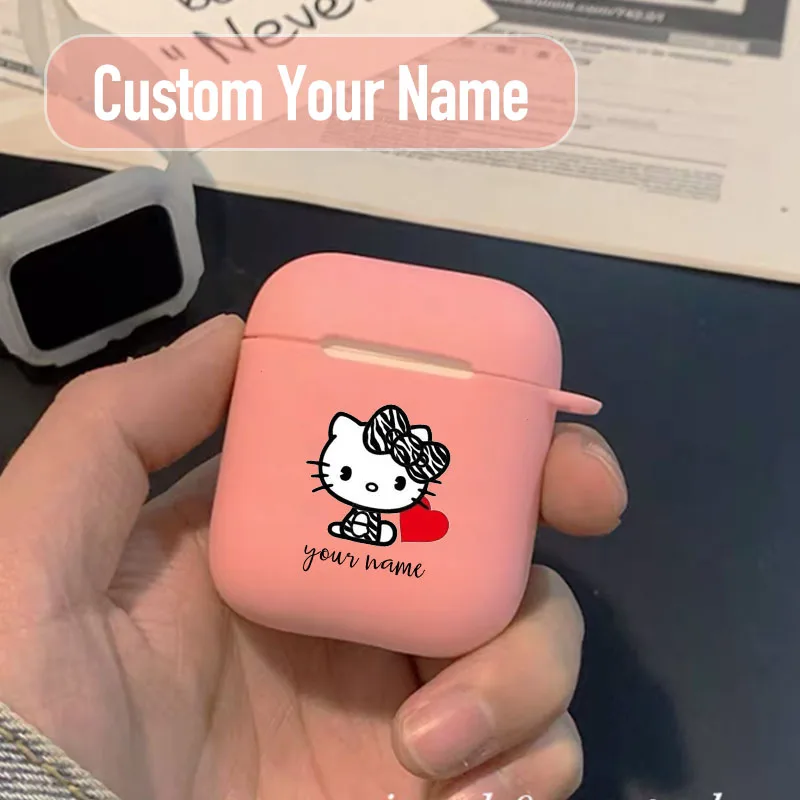 

Private Handwriting Custom Name Case for Apple Airpods 1 2 DIY Pink Cartoon Pattern Soft TPU Cover Name Logo Text Customized