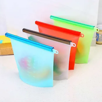 

4Pcs 1000ml Silicone Food Bag Reusable Fresh-keeping Bag Ziplock Bag Leak-proof Fruit Bag For Freezer Preservation Storage Bag