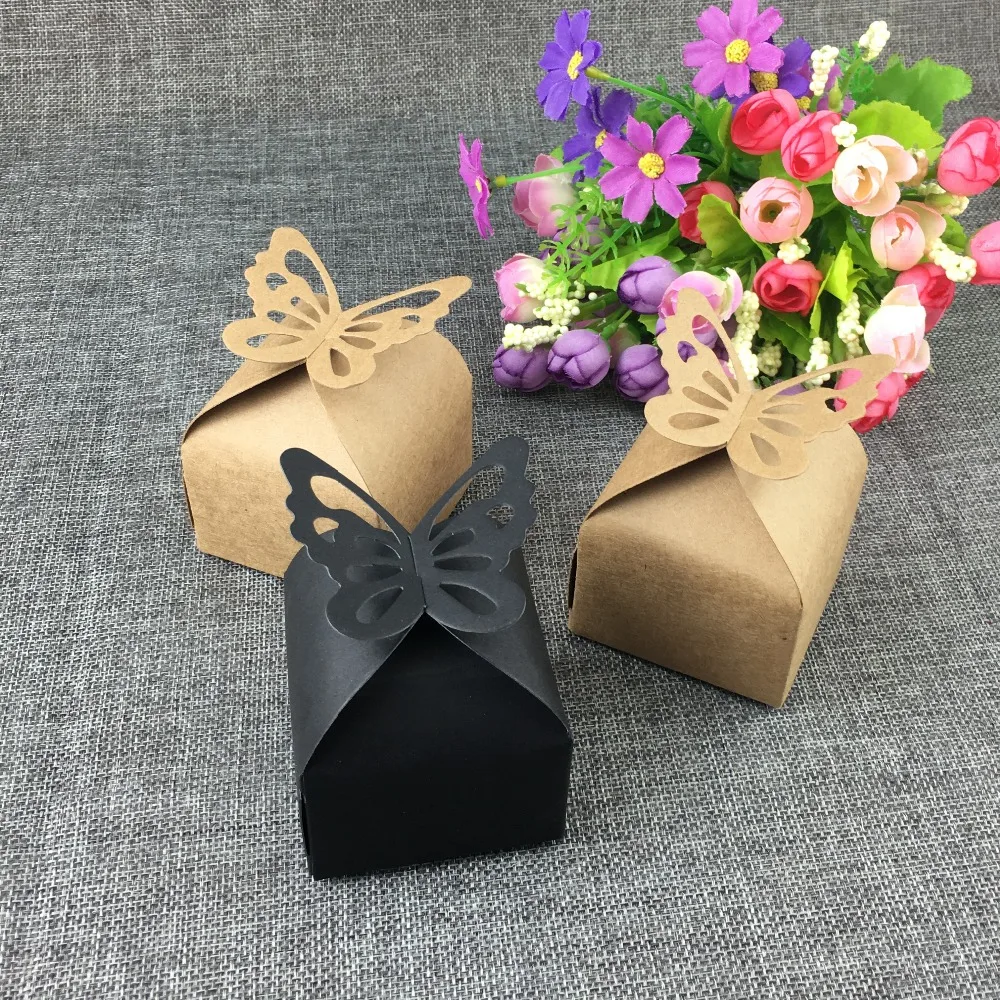 

2017 200pcs/lot brown and biack Butterfly Wedding Candy Favor paper Box wedding favor and gift Birthday gift