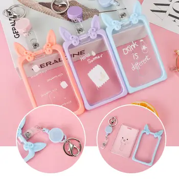 

Kawaii Pink PU Leather Card ID Holders Bag Women Travel Bank Bus Credit Card Holder Keyring Key Wallet Chain Case School Supplie