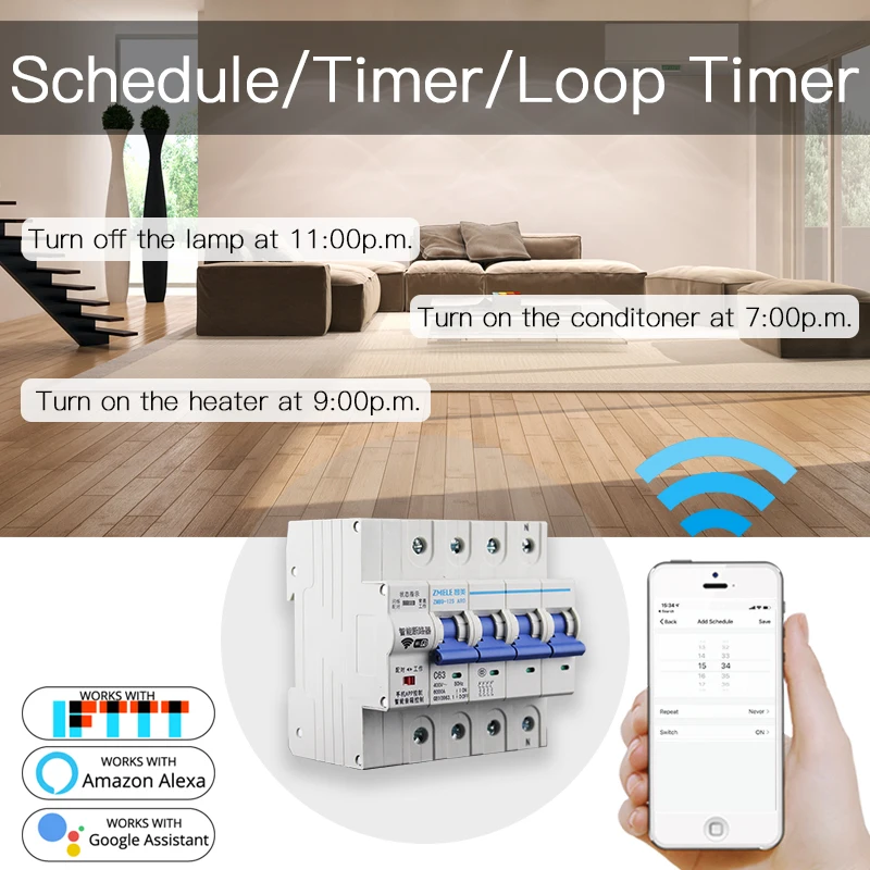 4P WiFi умный выключатель Умный дом автоматизация перегрузки короткого замыкания Голосовое управление с Amazon Alexa Google Home