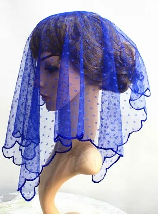 blue Белый церковный головной убор, католическая Часовня платок-накидка, Кружевная повязка на голову, свадебная вуаль - Цвет: blue