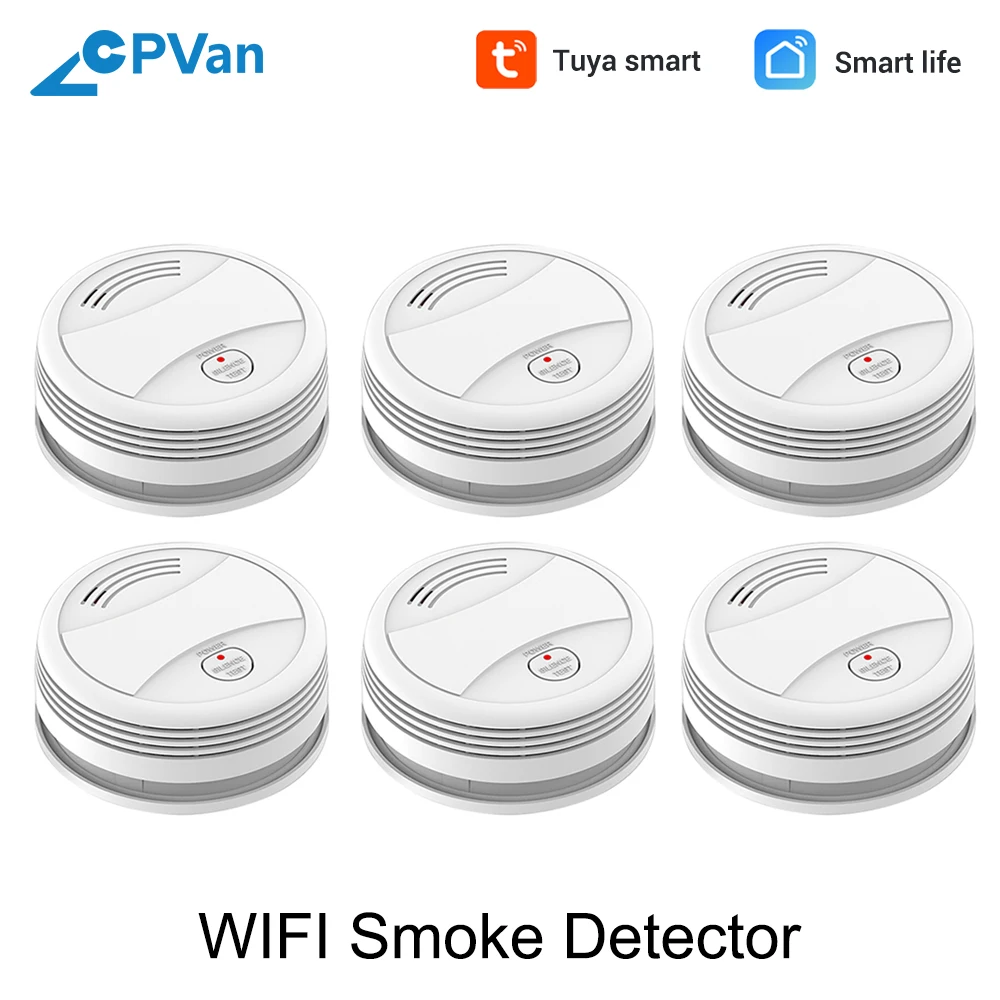 SM05W 6pcs/Lot Smoke Detector WiFi Tuya Smart Life APP Control Sensor Detector Wireless Smoke Sensor WiFi Detector Smoke Alarm