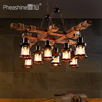 

Nordic living room, creative wood chandelier, American retro hotel light