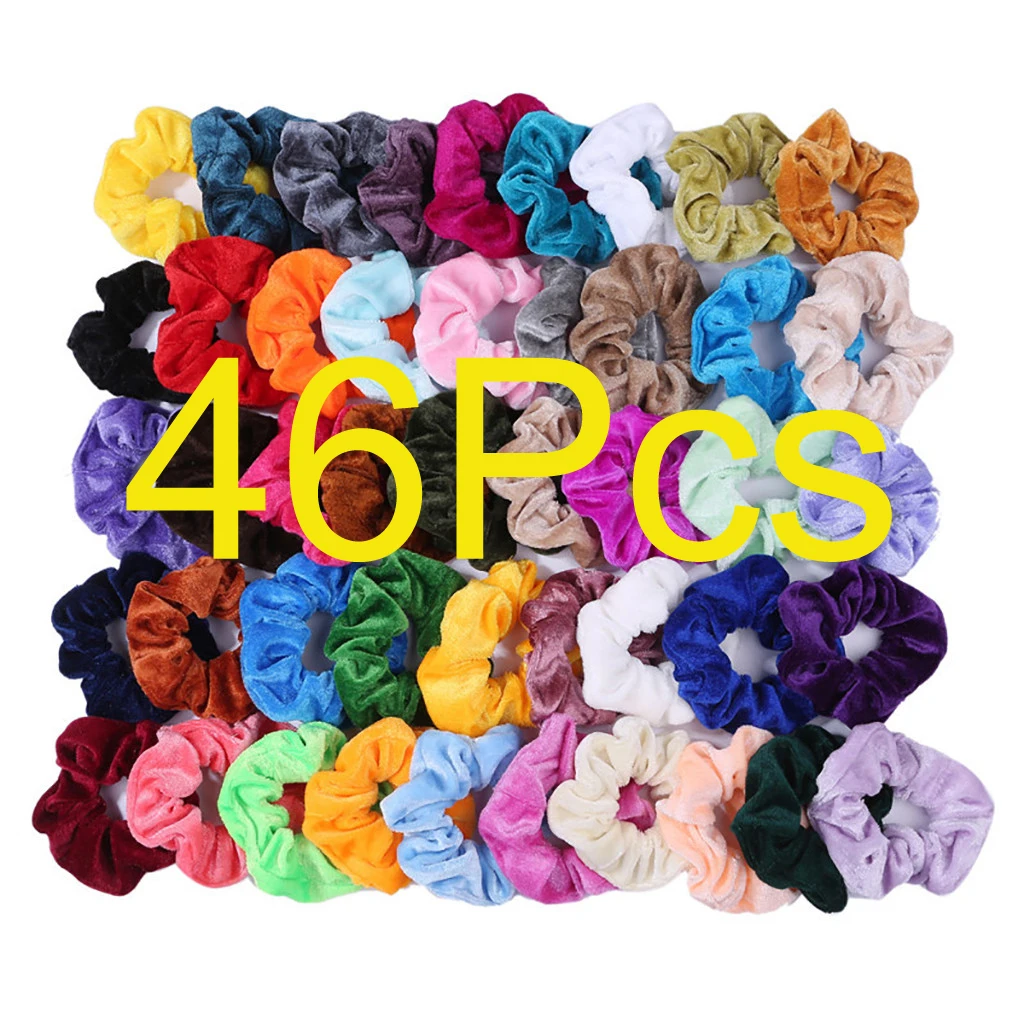 46Pcs Velvet Scrunchie Pack Women Girls Elastic Hair Rubber Bands Accessories Gum For Women Tie Hair Ring Rope Ponytail Holder