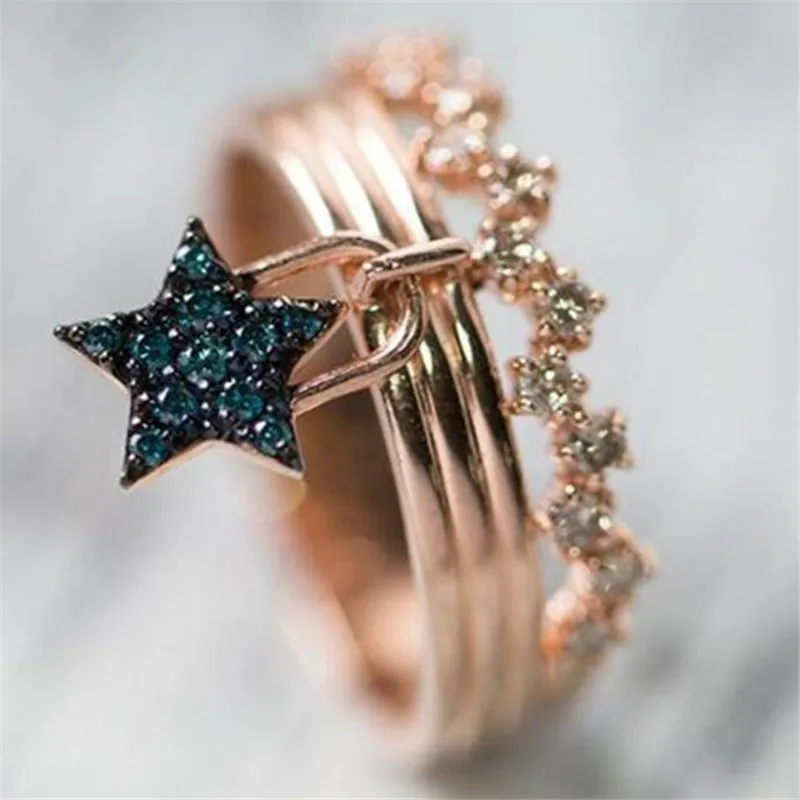 Creative Geometric Crystal Star Index Finger Ring Charm Lady Party Rose Gold Korean Style Female Jewelry | Украшения и аксессуары