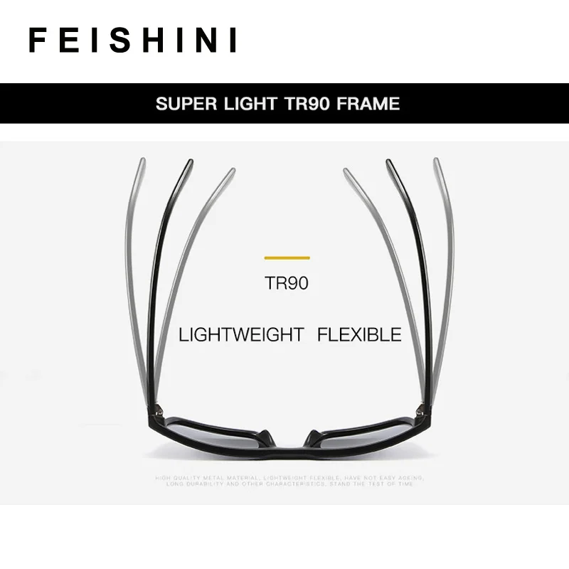 FEISHINI, высокое качество, TR90, очки, мужские, черные, Ретро стиль, квадратная оправа, светильник, пластик, титан, солнцезащитные очки, для мужчин, с защитой от ультрафиолета