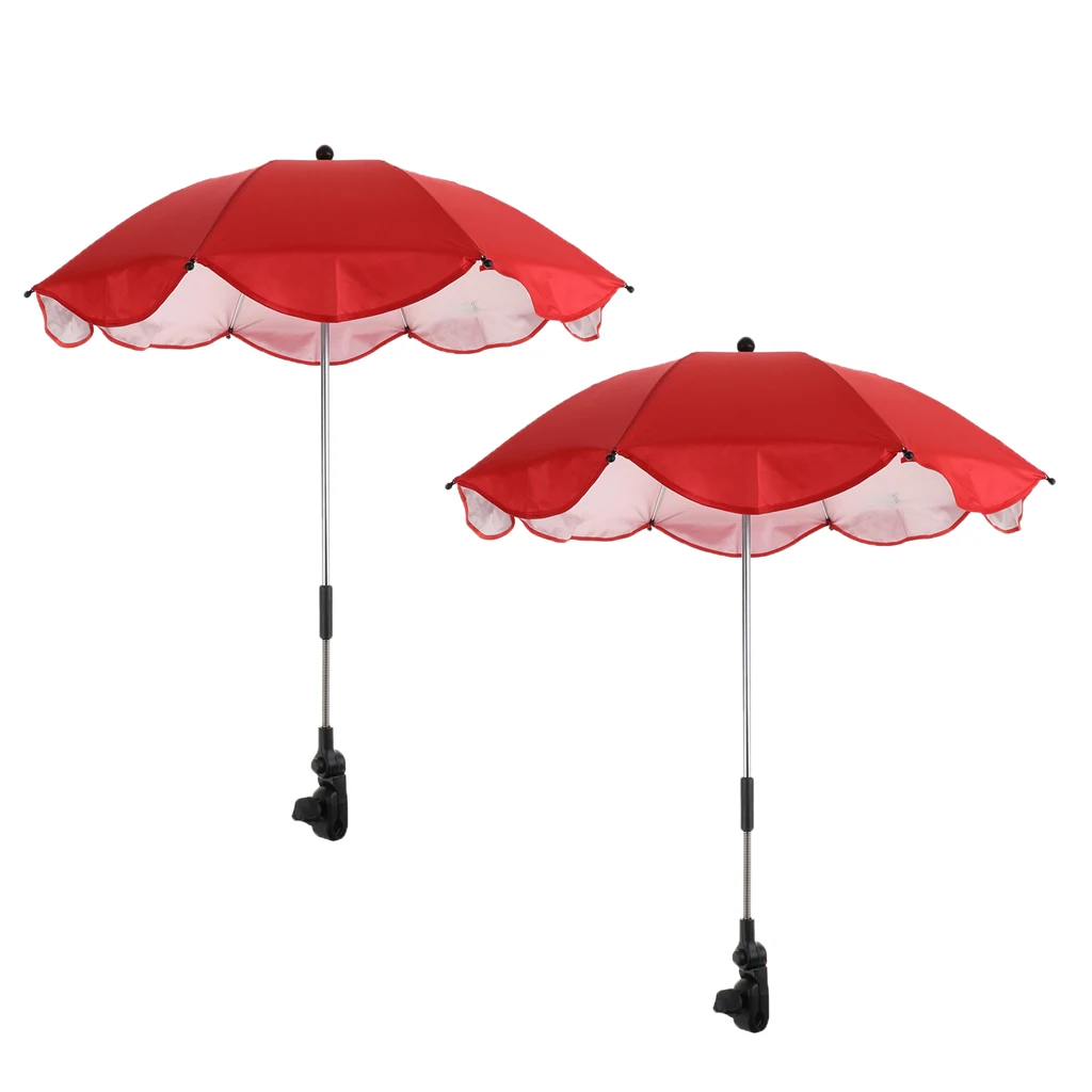 2 Pieces Red Summer Sunshade Umbrella UV Protection Beach Shelter Outdoor Lightweight Parasol with Sand Anchor for Coast