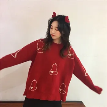 

Korean Style Sweater Women Loose Casual Red Knit Pullover Fashion New Women's Thicken Christmas Sweater Tops