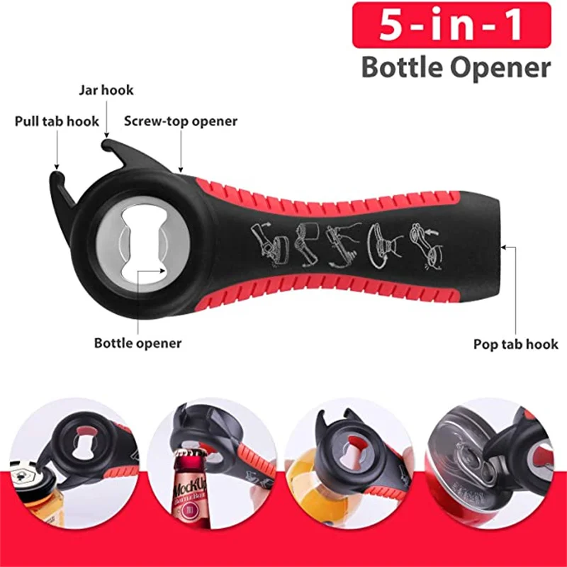 Multifunctional 6-in-1 Bottle and Jar Opener with Non-Slip Grip