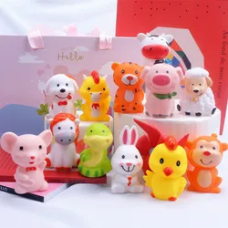 Adornos de animales pequeños de dibujos del zodiaco para niños, muñecos del zodiaco para hornear, pastel de cumpleaños, postre, mesa de vestir
