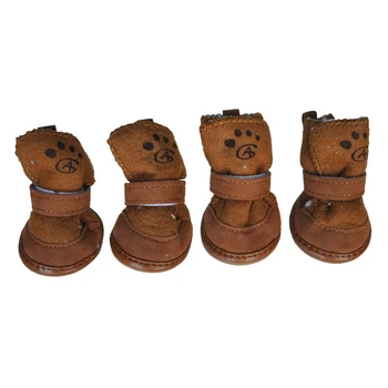 

Brown Hook Loop Closure Booties Pet Dog Chihuahua Shoes Boots 2 Pair S