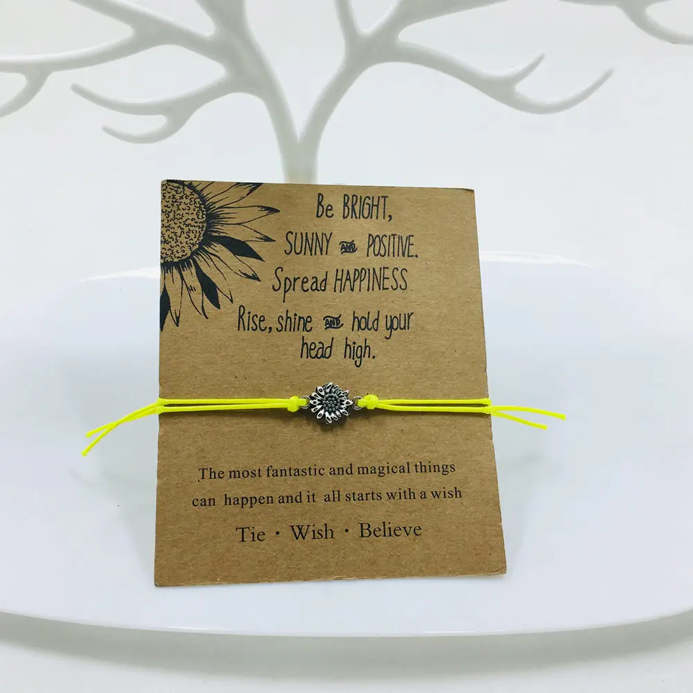 5 lemon yellow 15 шт. красочные браслеты Подсолнух цитаты вечерние браслет для встреч серебряные браслеты с подвесками вечная дружба браслет Ins Мода - Окраска металла: 5 lemon yellow