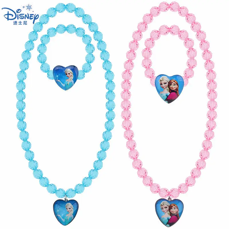 Disney 2 unids/lote congelados 2 de dibujos animados de los niños de la princesa collar de juguete accesorios de la pulsera en forma de corazón colgante de regalo de cumpleaños de las niñas
